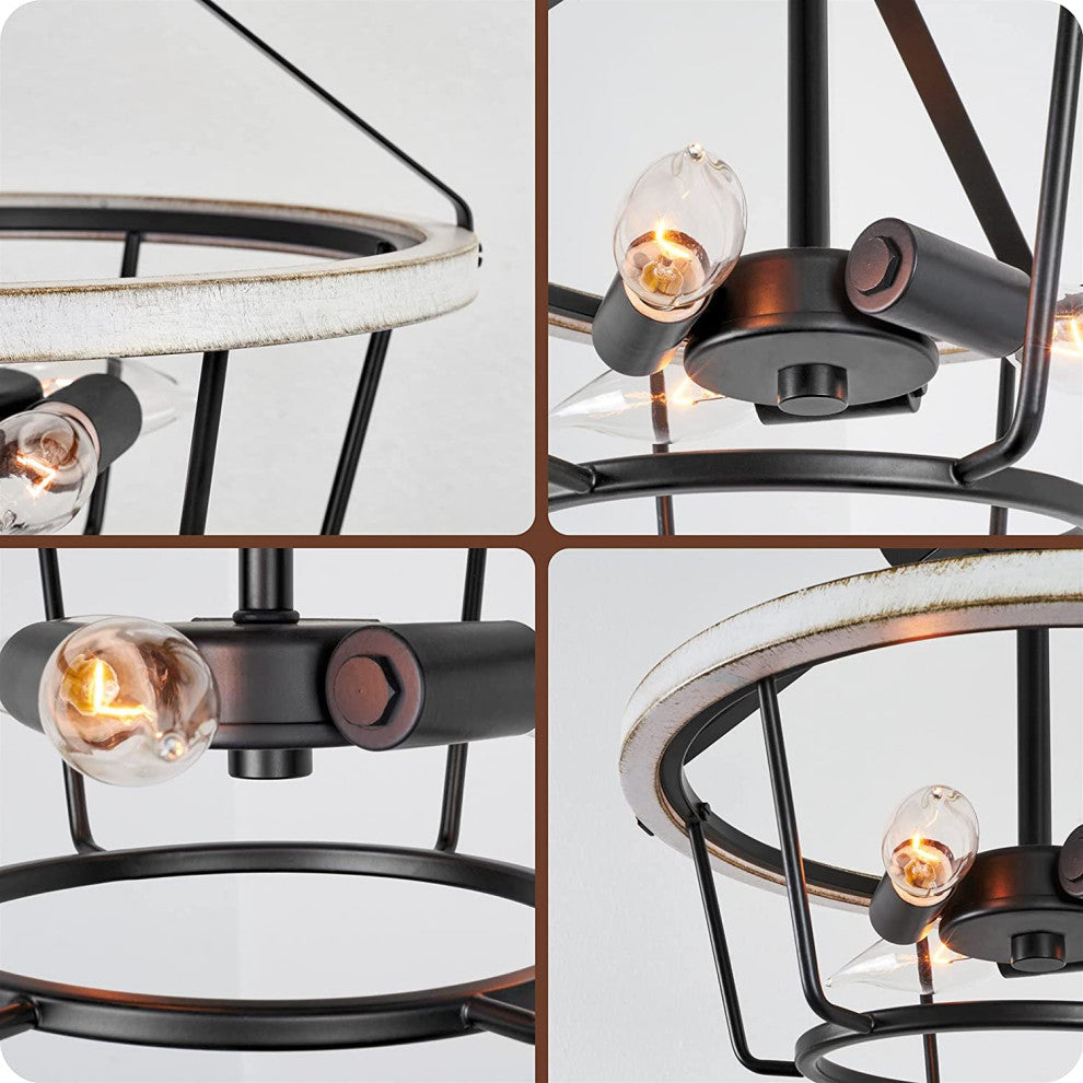 3 Light Rust Semi Flush Ceiling Light Wood Black Ceiling Lamp