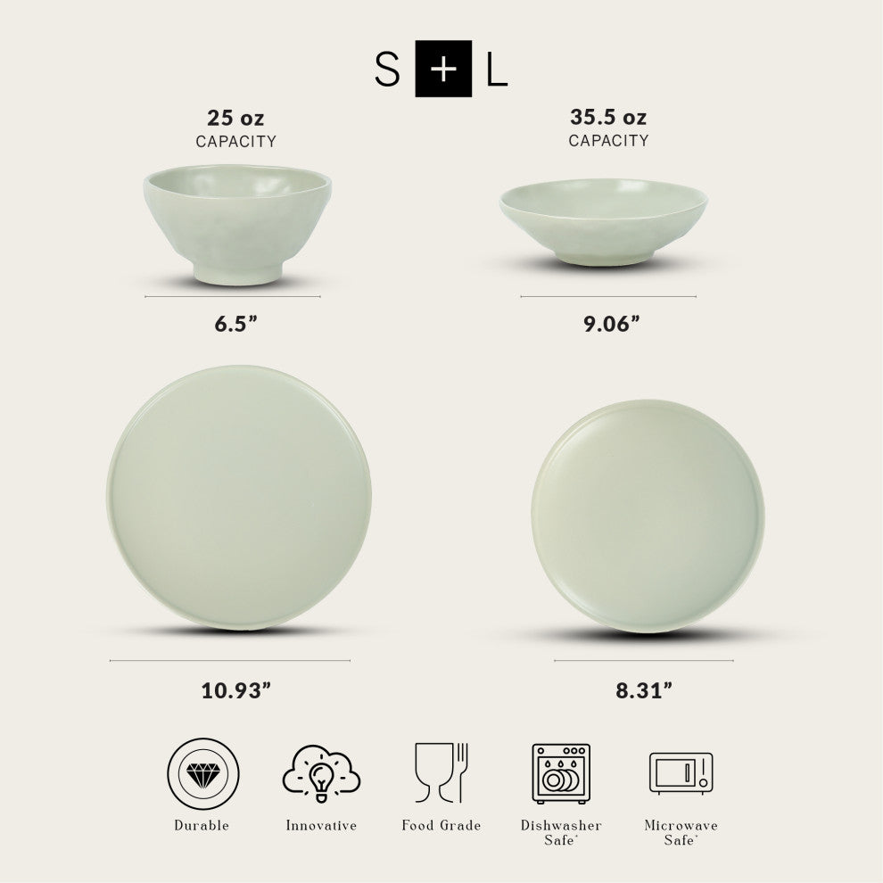 Stone by Mercer Project NENDO Stoneware 32 Piece Dinnerware Set, Sage-Grey