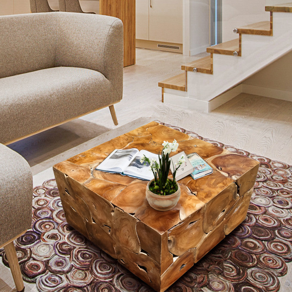 Chic Teak Recycled Teak Wood Square Akar Coffee Table, 47"