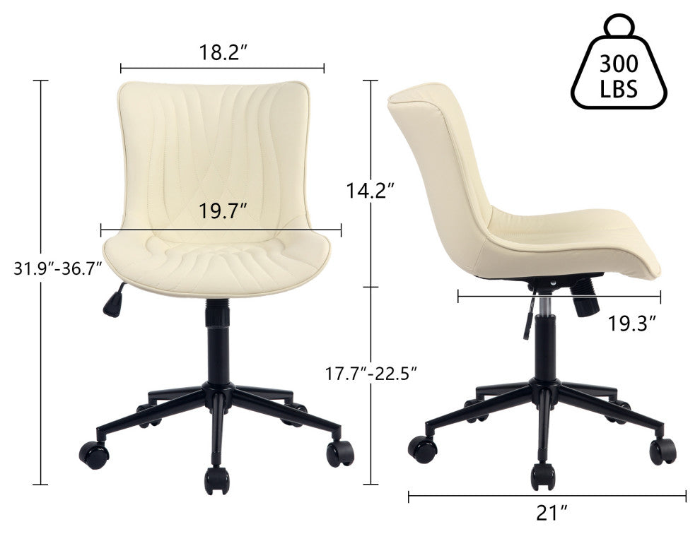 Younike Armless Upholstered Faux Leather Rolling Office Chair, Beige