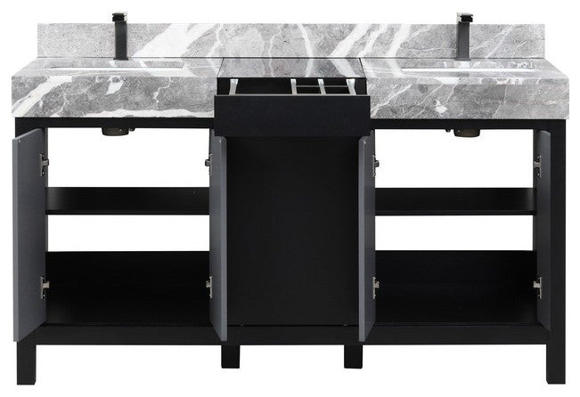 Zilara 60" Black and Grey Double Vanity, Balzani Gun Metal Faucet Set