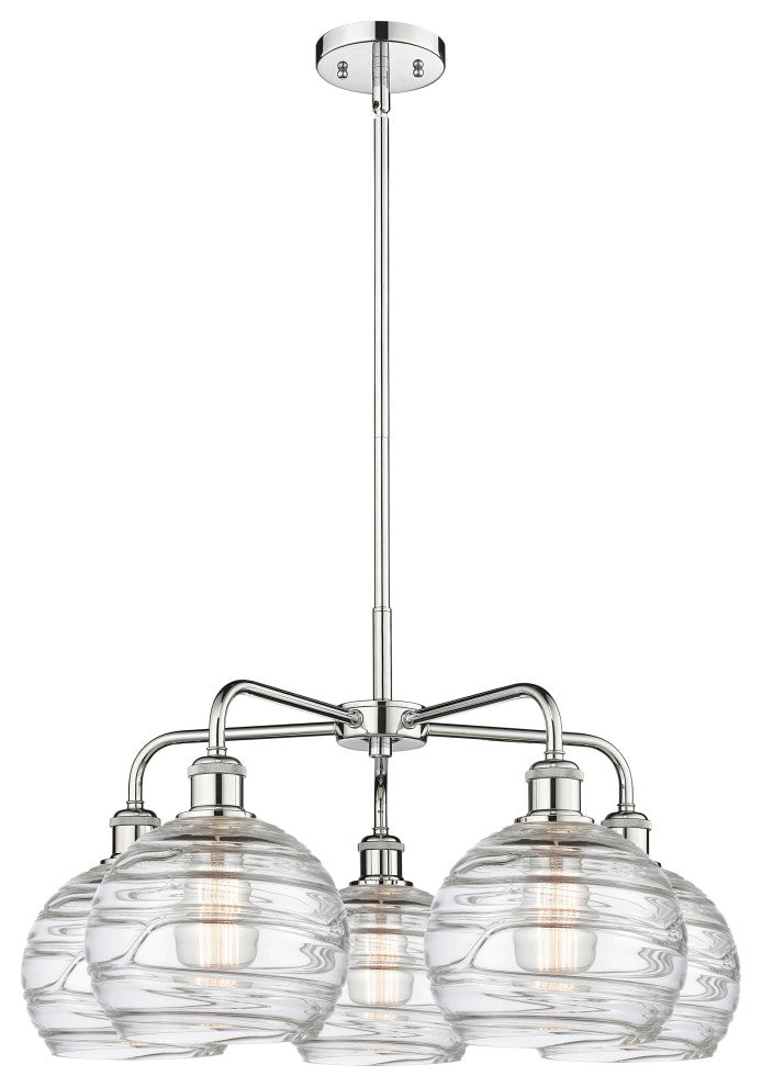 Athens Deco Swirl 5-Light 26" Stem Chandelier, Polished Chrome, Clear