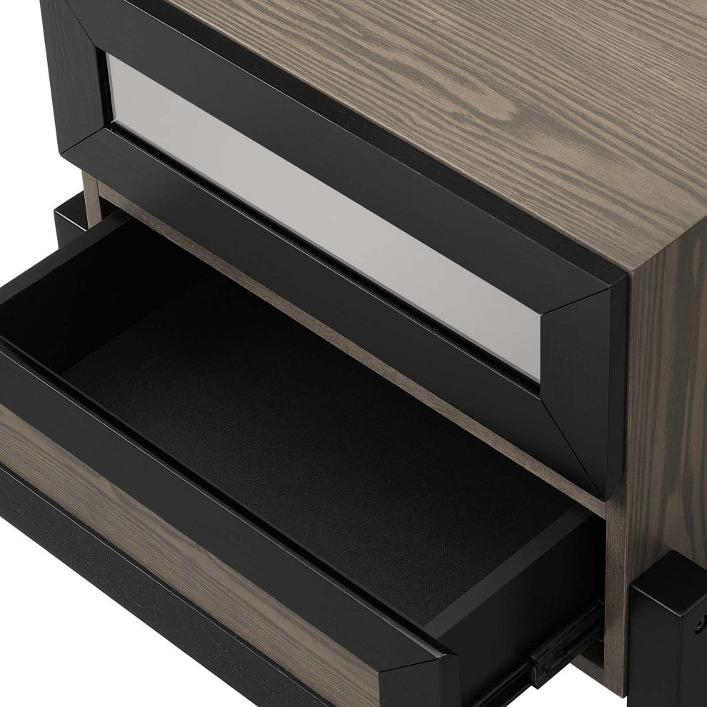 Platform Bed Nightstand Set, Queen Size, Brown Oak, Wood, Modern, Mid Century