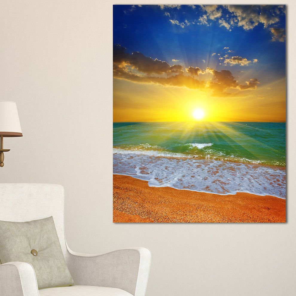 "Dramatic Seashore Sky in Yellow" Modern Beach Canvas Art Print, 30"x40"