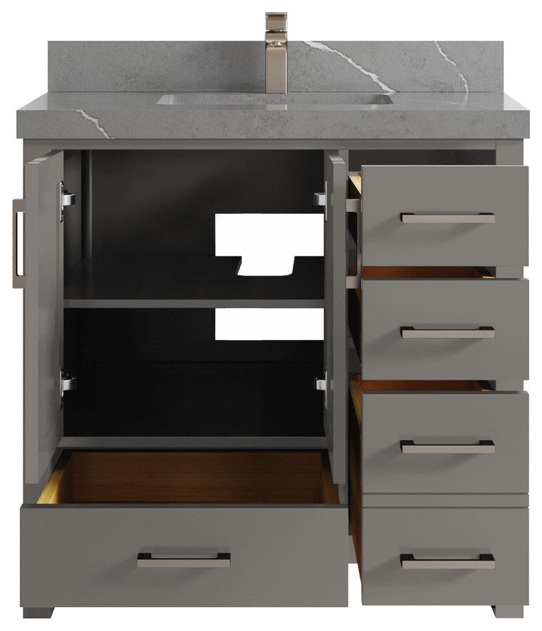 Malibu 36 Center Sink Bath Vanity in Elephant Skin Gray 2" Piatra Gray