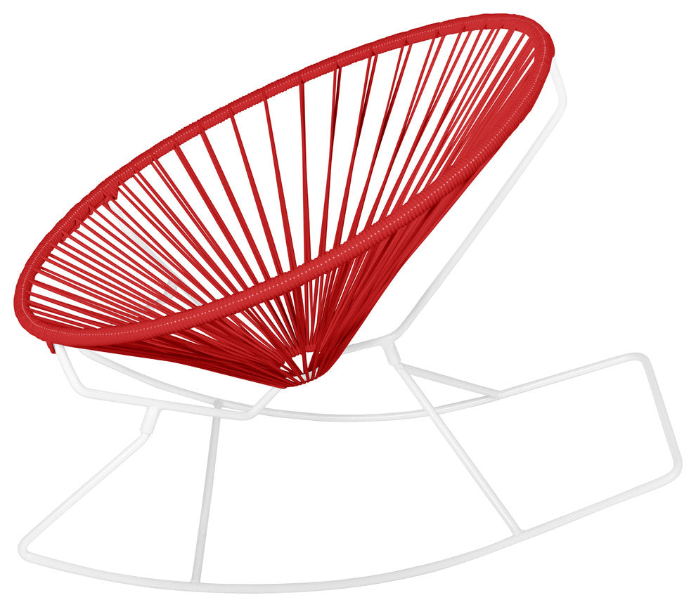 Innit Indoor/Outdoor Handmade Rocker, Red Weave, White Frame