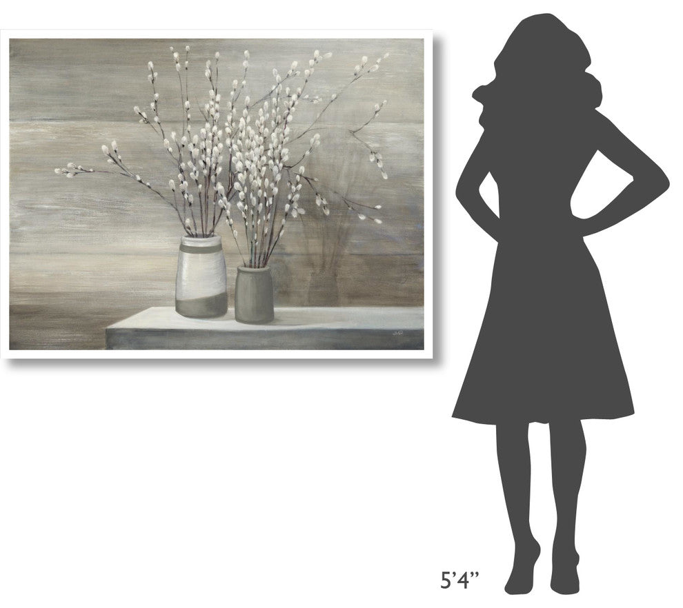"Willow Still Life Gray Pots" Paper Art, 36"x48"