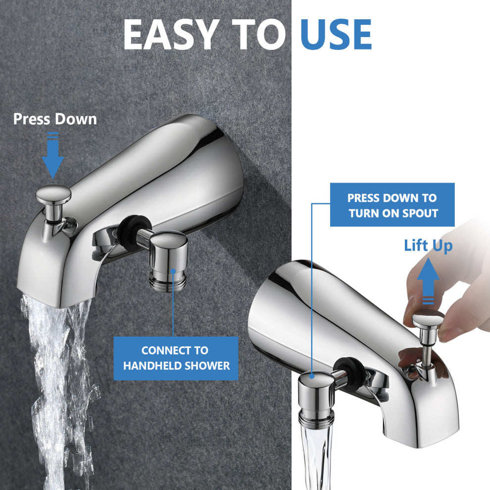 Diveter Tub Spout with 6 Spray Handheld Shower in Polished Chrome