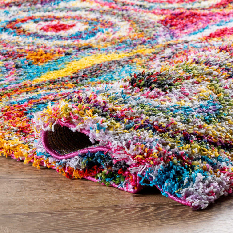 Nuloom Contemporary Abstract Circles Shag Rug, Multicolor 5'3"x7'6"