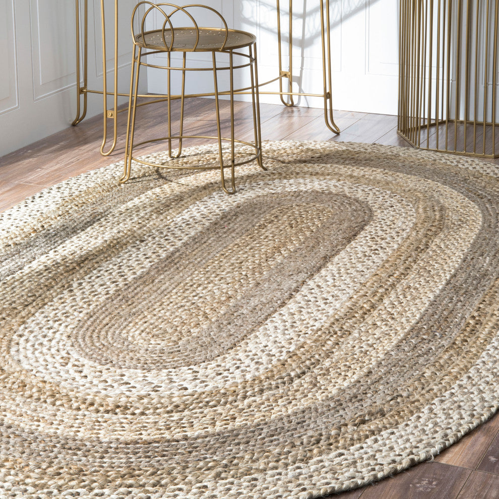 Nuloom Jute & Sisal Charlene Braided Border Area Rug, Natural 3'x5'