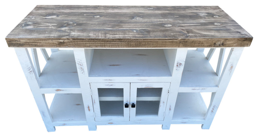 Media Console With Glass Doors, White, 52