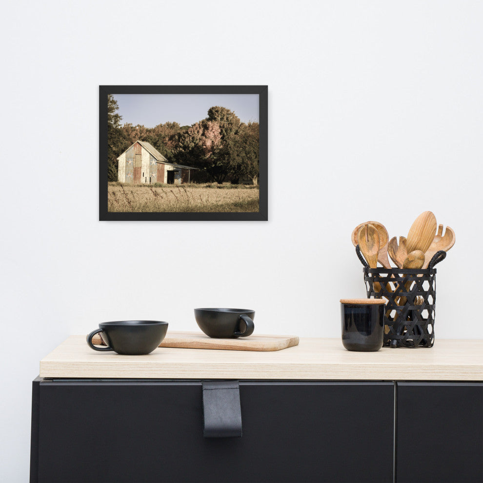 Patriotic Barn in Field Aged Effect Framed Photo Paper Wall Art Prints, Black, 11" X 14"