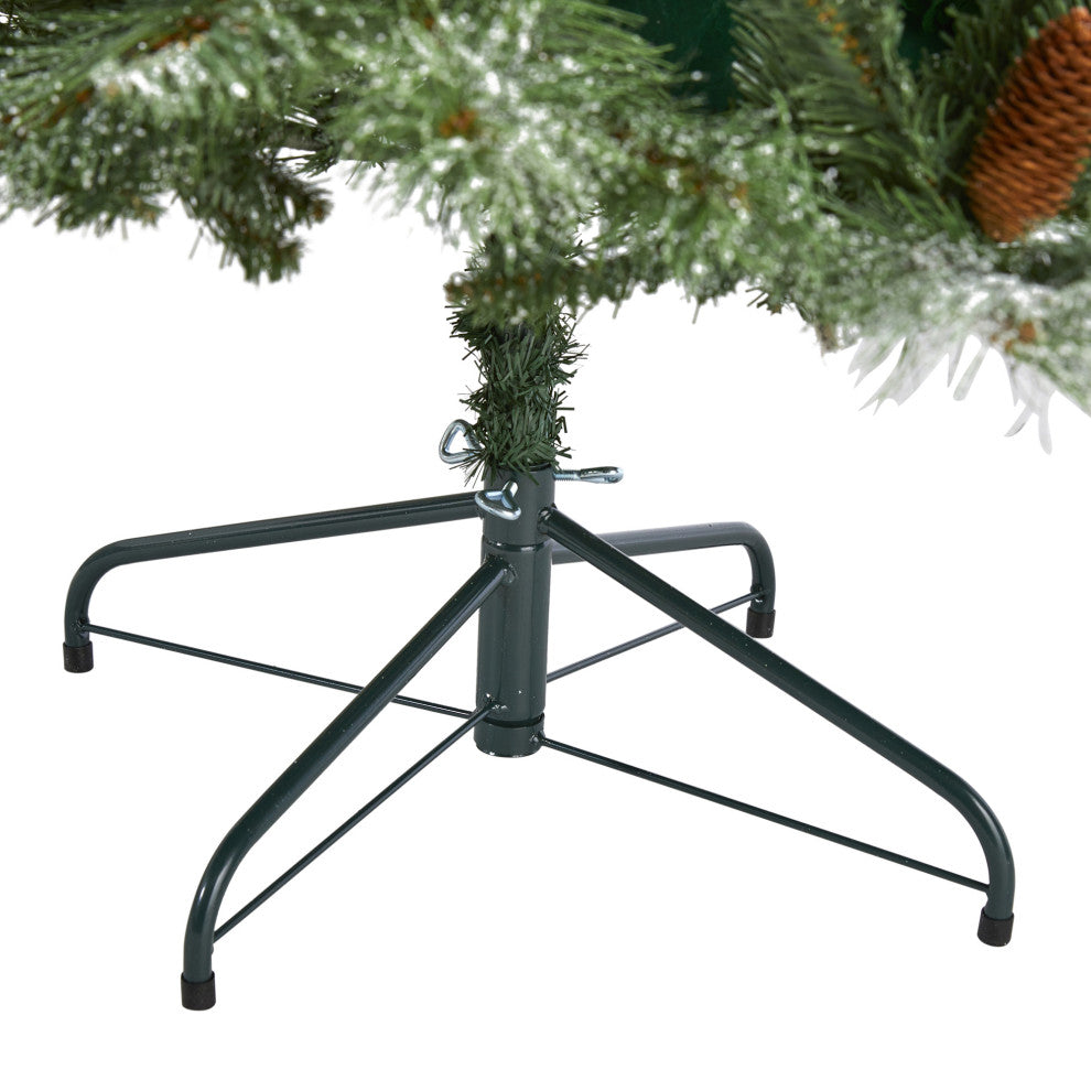 7' Snowed French Alps Mountain Pine Faux Xmas Tree W/Bendable Branches, Pinecone