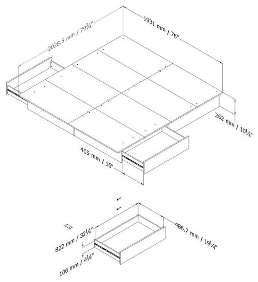 South Shore Step One King Platform Bed with Drawers in Pure White