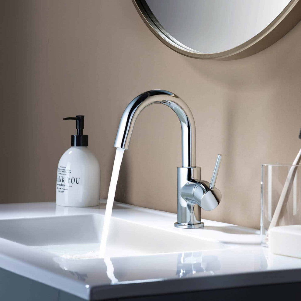 Circular Single Handle High-arc Bathroom Sink Faucet With Drain, Chrome