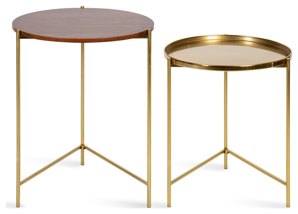 Ulani Round Metal Accent Tables, Walnut Brown