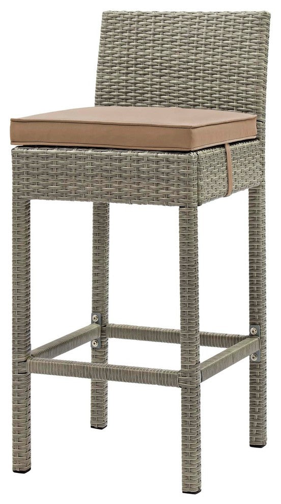 Modern Outdoor Bar Stool, Rattan Wicker, Brown Light Gray