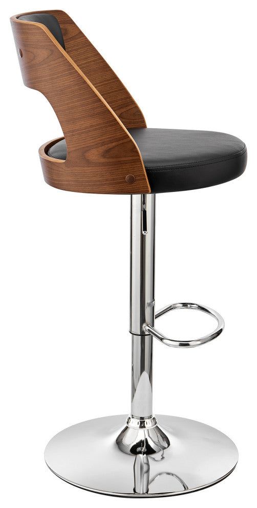 Black Upholstered Chrome Base Adjustable Swivel Bar Stool