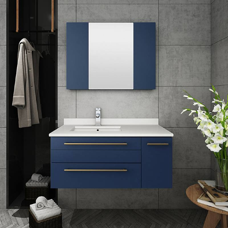 Fresca Lucera 36" Royal Blue Bathroom Cabinet With Top and Sink Left Version