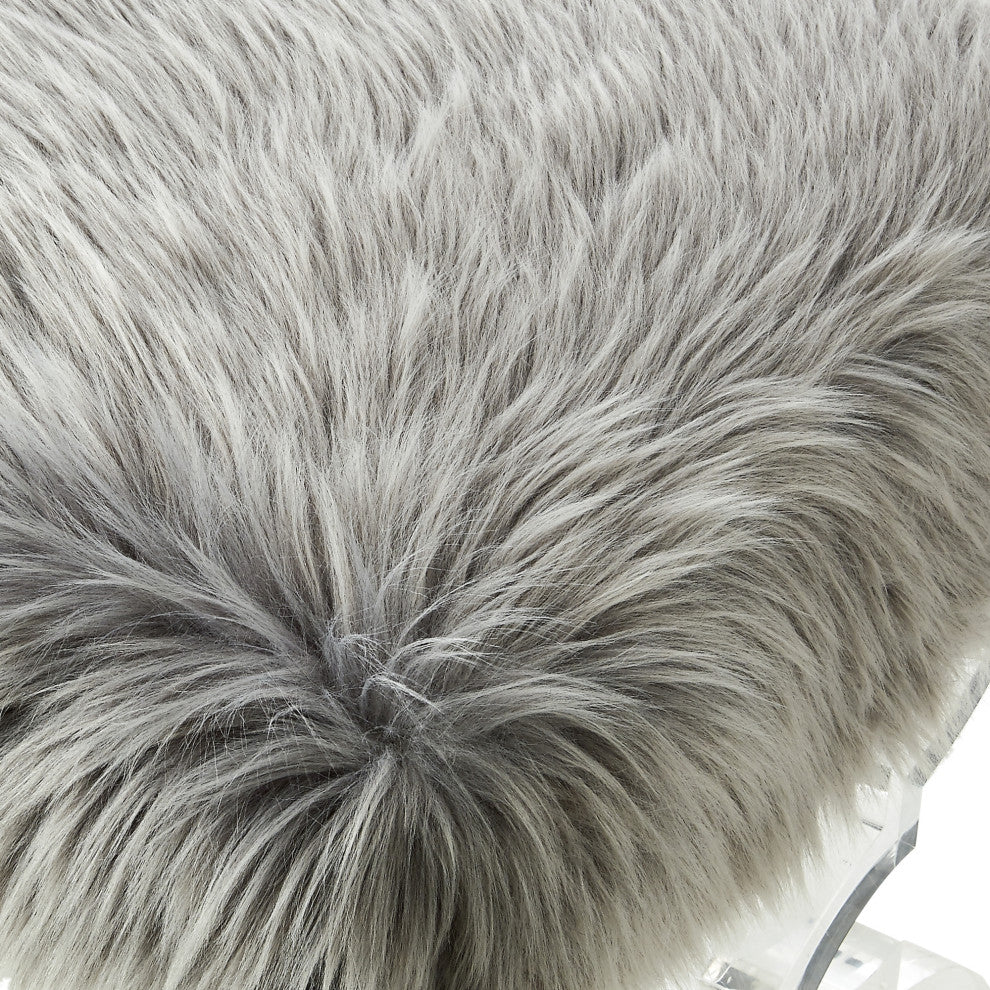 Enzo Faux Fur Acrylic X-Leg Bench, Gray