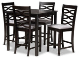 Lanier Gray Fabric Upholstered Espresso Browned 5-Piece Wood Pub Set