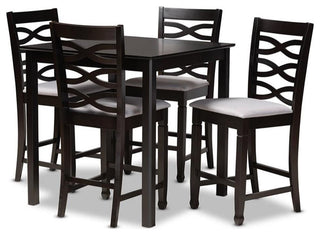 Lanier Gray Fabric Upholstered Espresso Browned 5-Piece Wood Pub Set