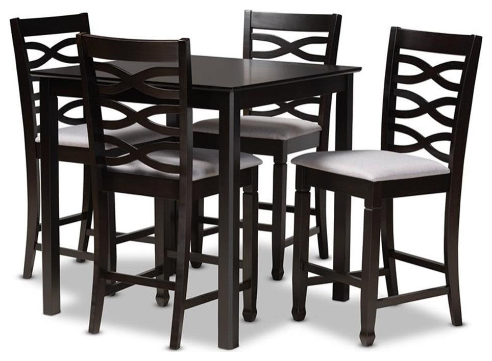 Lanier Gray Fabric Upholstered Espresso Browned 5-Piece Wood Pub Set