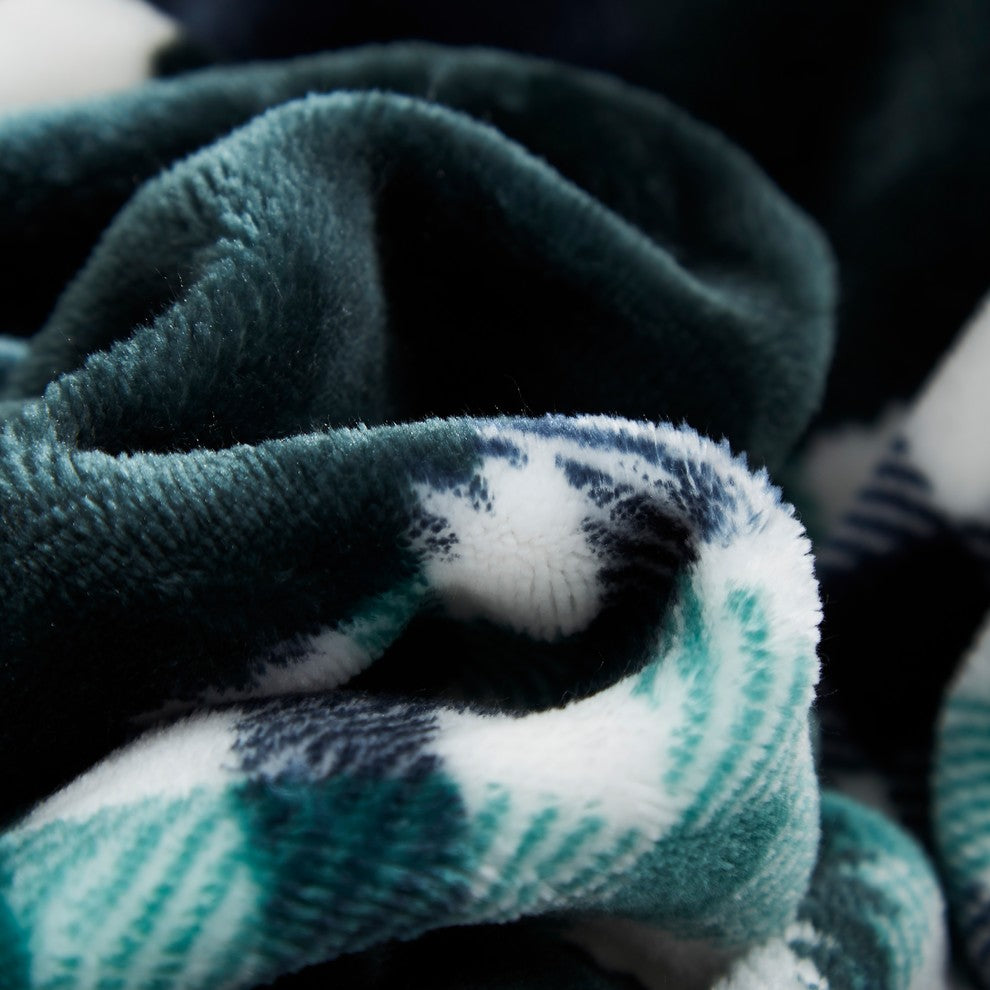 Tache Forest Green Super Soft Cozy Fleece Tartan Patchwork Throw Blanket, Full/Q