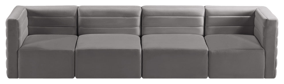 Quincy Velvet Upholstered 4-Piece Modular Sofa, Grey