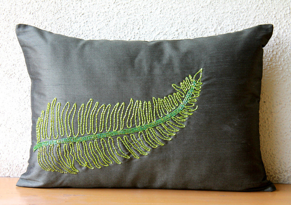 Green Rectangular Pillow Covers 12"x16" Silk, Green Tea