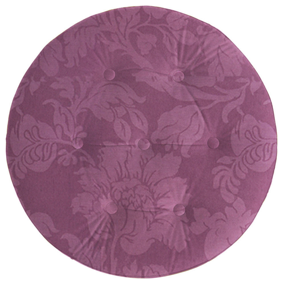 Yolanda 24" Upholstered Round Accent Ottoman, Purple Floral Sateen