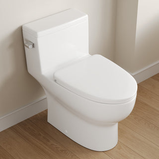 White One-Piece Toilet Comfortable Seat Height Single Efficient Flush 1.28 GPF