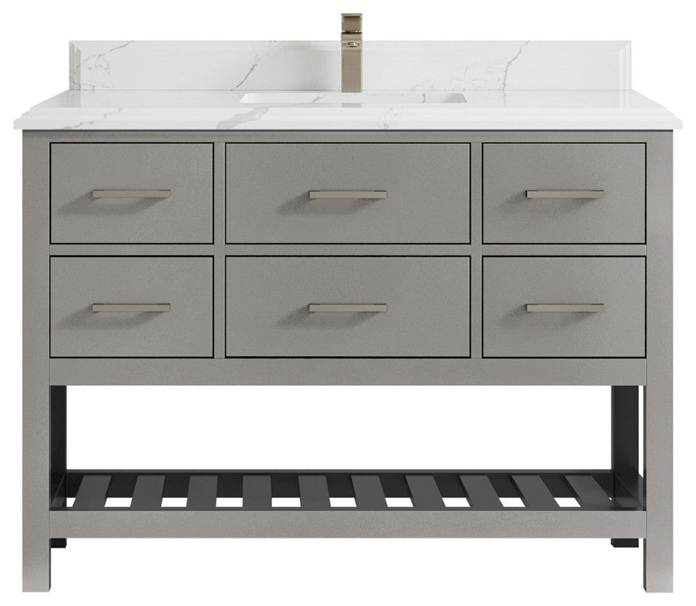 Parker 48 Single Sink Bath Vanity in Elephant Skin Gray  1.5" Calacatta Laza