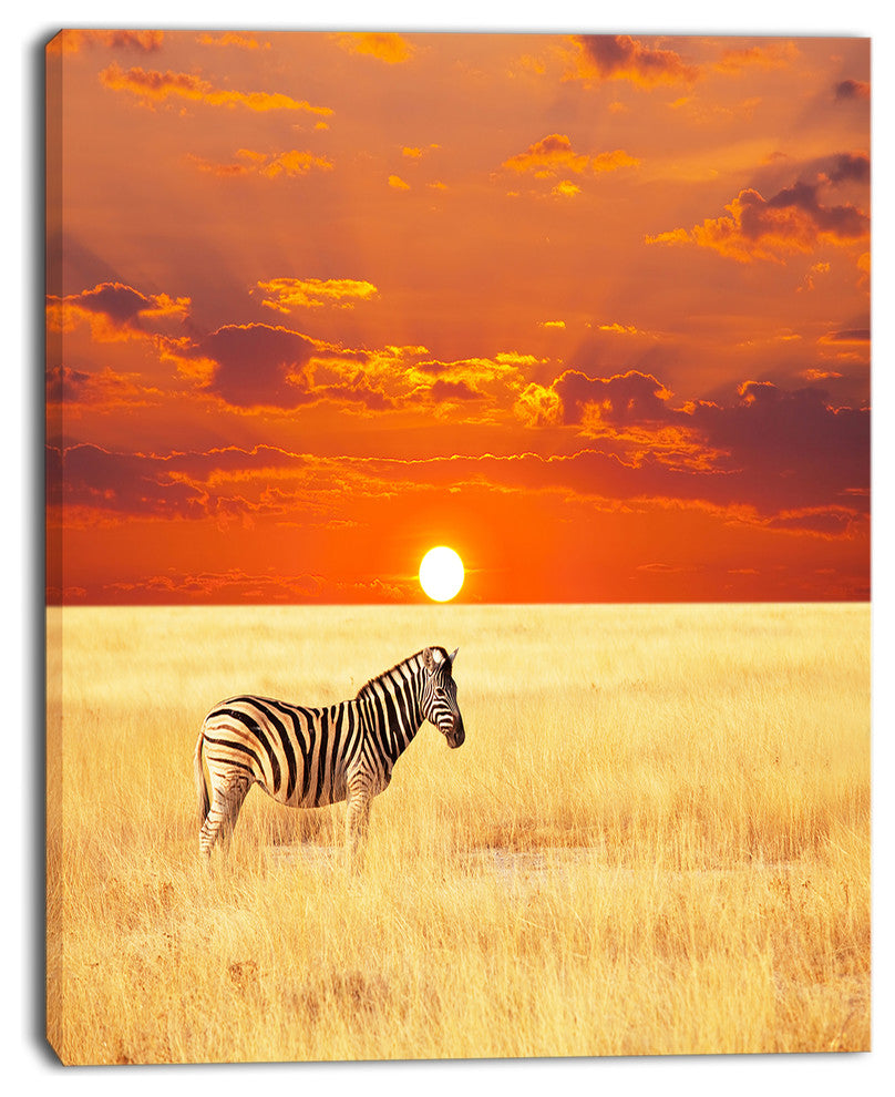 Scenic African View with Zebra, Extra Large Landscape Canvas Art, 12"x20"