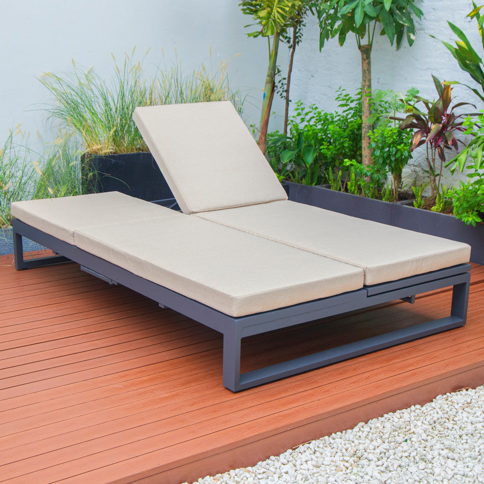 LeisureMod Chelsea Convertible 2-in-1 Sofa and Double Chaise Lounge, Beige