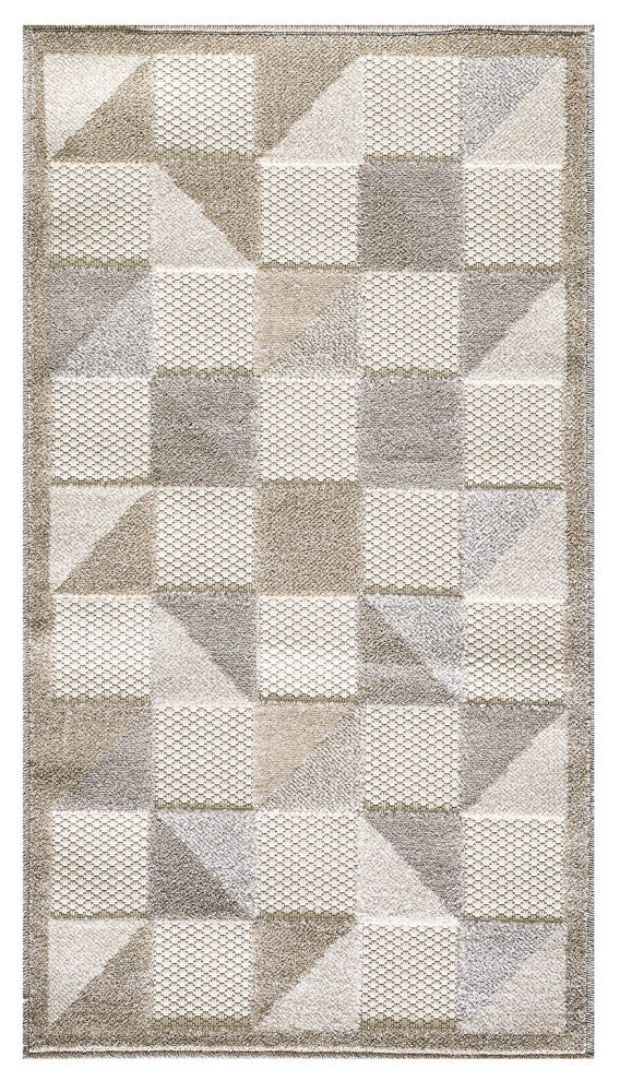 7' X 9' Gray Geometric Stain Resistant Indoor Outdoor Area Rug