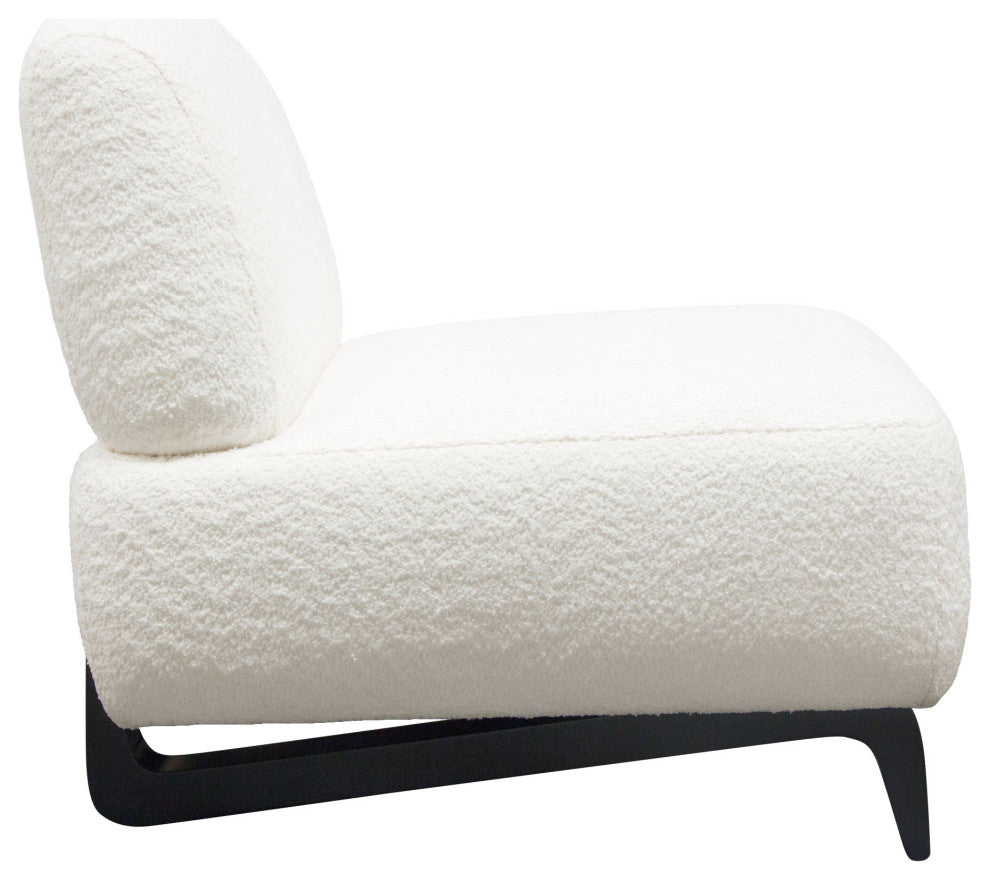 Vesper Armless Chair, Faux White Shearling With Black, Wood Leg Base