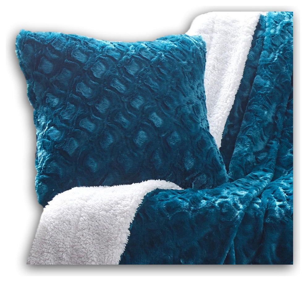 Luxury Faux Fur Euro Throw Pillow Covers, Mermaid Scales Teal Green, 26" X 26"