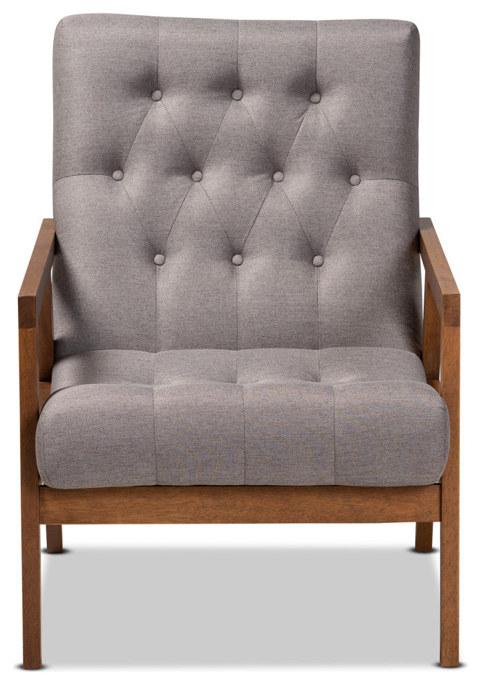 Tybin Gray Fabric Walnut Wood Armchair