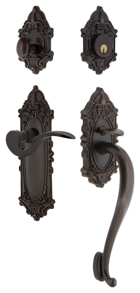 Victorian Plate S Grip Entry Set Manor Lever, Timeless Bronze, 2-3/8", Left