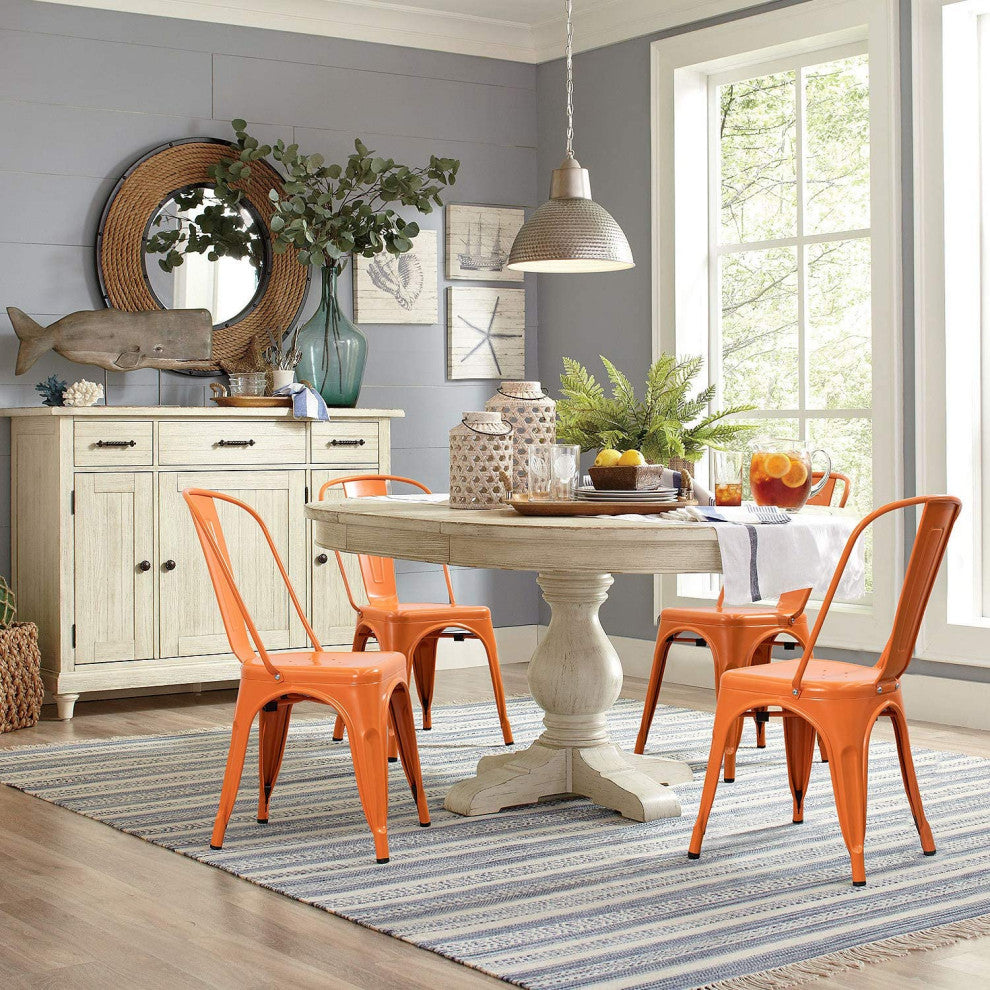 Metal Dining Chair Indoor-Outdoor Use Stackable, Set of 4, Orange