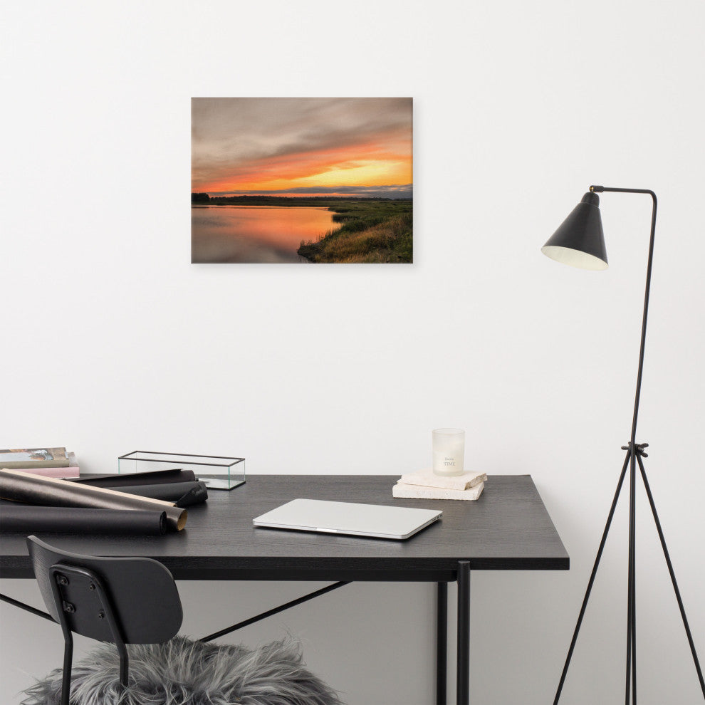 Farmhouse Style Wall Art: Sunset Woodland Marsh  Canvas, 18" X 24"