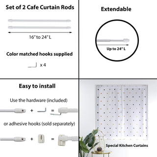 Set of 2 Adjustable Flat Sash Rod, White, 16" to 24"