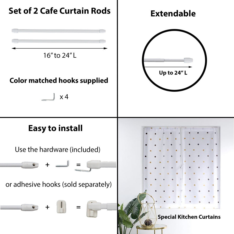 Set of 2 Adjustable Flat Sash Rod, White, 16" to 24"