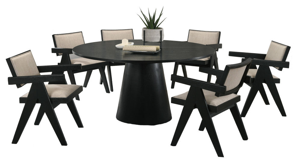 Jasper 7Pc Ebony Black 59"W Round Dining Set with Pedestal Base