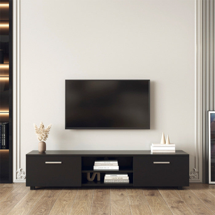Black TV Stand 2 Storage Cabinet Media Console with open shelves