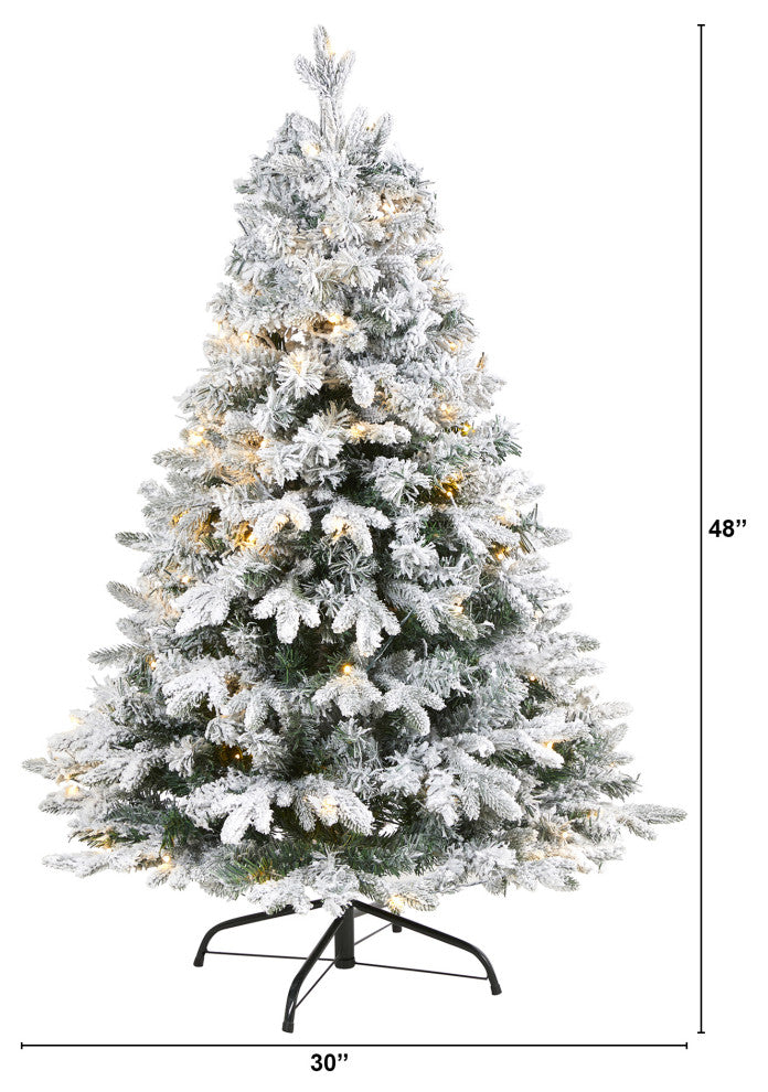 4' Flocked Vermont Mixed Pine Faux Christmas Tree With 100 Clear LED Lights