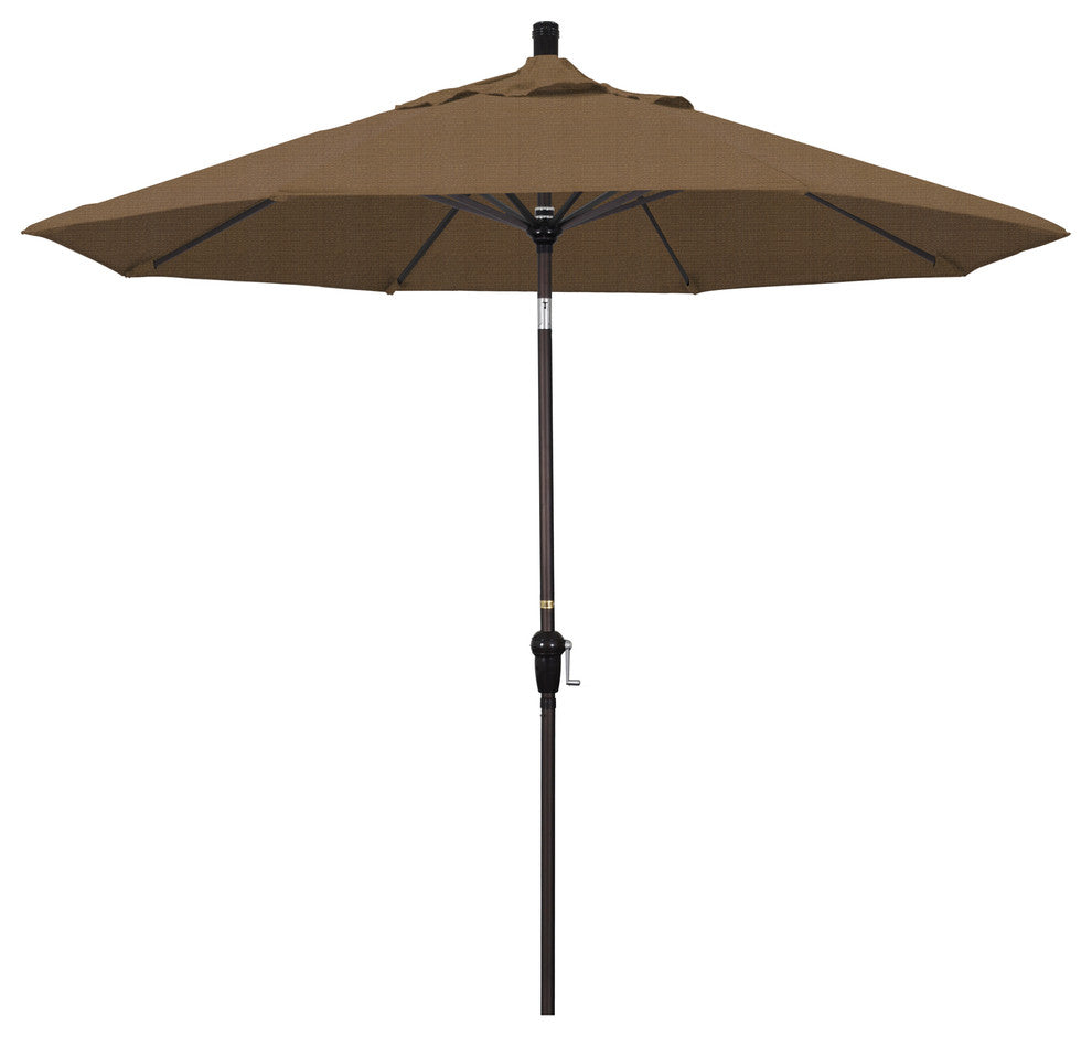 9' Bronze Auto-Tilt Crank Aluminum Umbrella, Woven Sesame Olefin