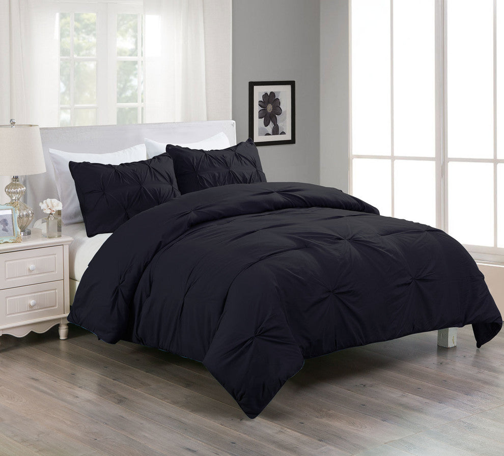 Lotus Home Pintuck Comforter Mini Set, Water/Stain Resistance, Full/Queen, Black