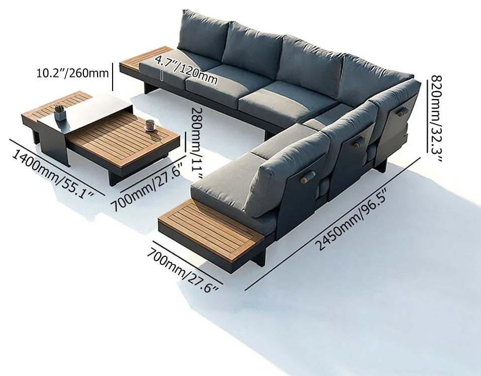 4 Pieces L Shape Outdoor Sectional Sofa Set with Wood Coffee Table in Gray